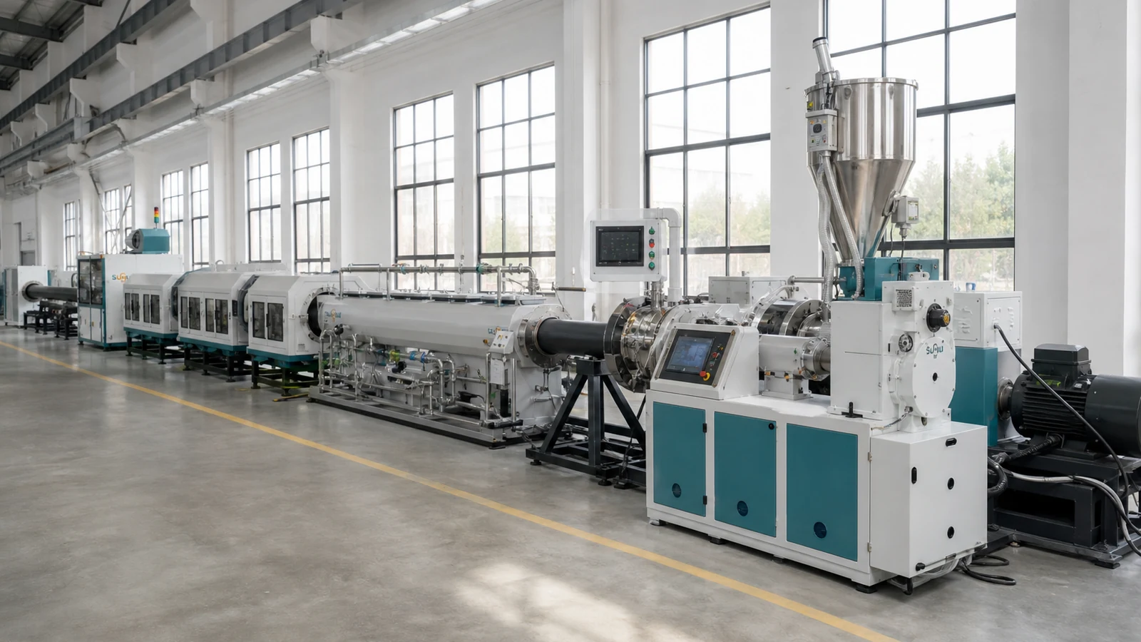 Plastic pipe extrusion line