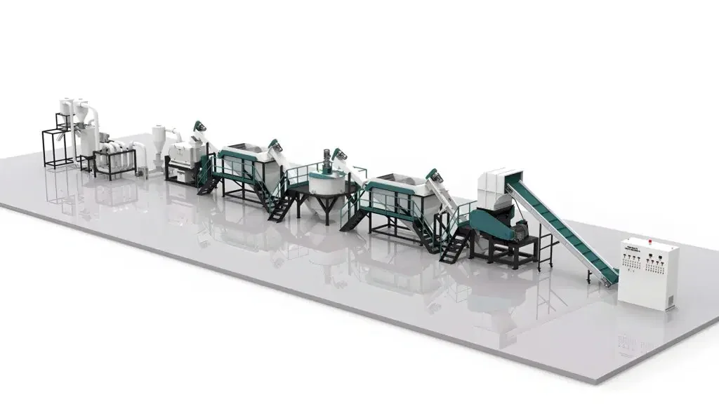 Complete HDPE rigid milk bottle recycling washing line with shredding washing drying and control cabinet