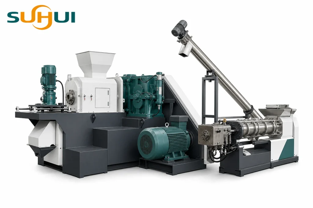 SUHUI plastic film squeezer granulating machine for wet PP PE film recycling and pelletizing
