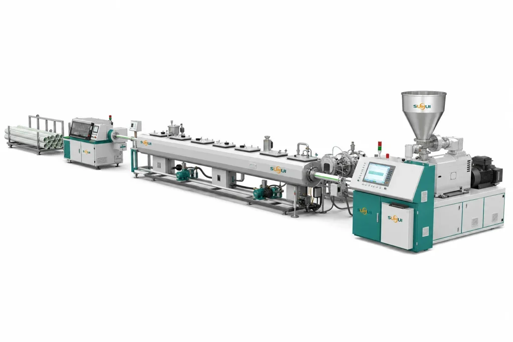 Complete PPR pipe extrusion line with single screw extruder co extrusion die head vacuum sizing cooling haul off flying saw cutter and pipe stacker