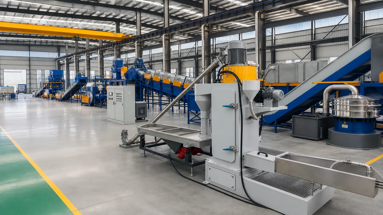 Plastic recycling equipment workshop assembly at SUHUI