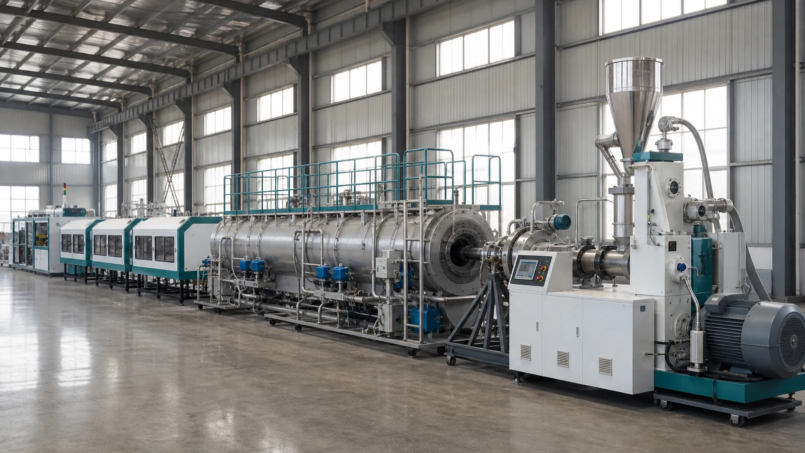 Plastic pipe extrusion line