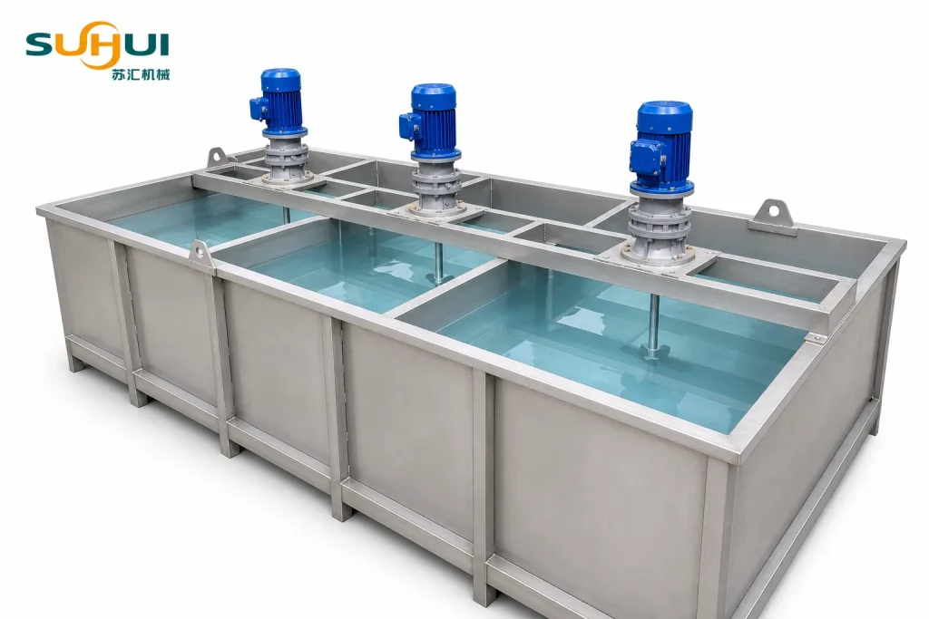Stainless steel float sink density separation tank with agitator motors on PP PE film washing line