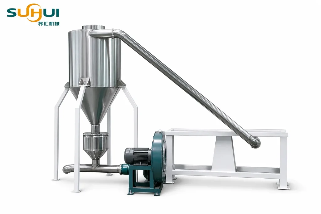 Air cooling conveying fan and cyclone separator of PVC granulating pelletizing line for hot cut pellets