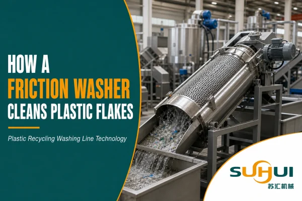 Friction washer blog cover for cleaning plastic flakes in a plastic recycling washing line