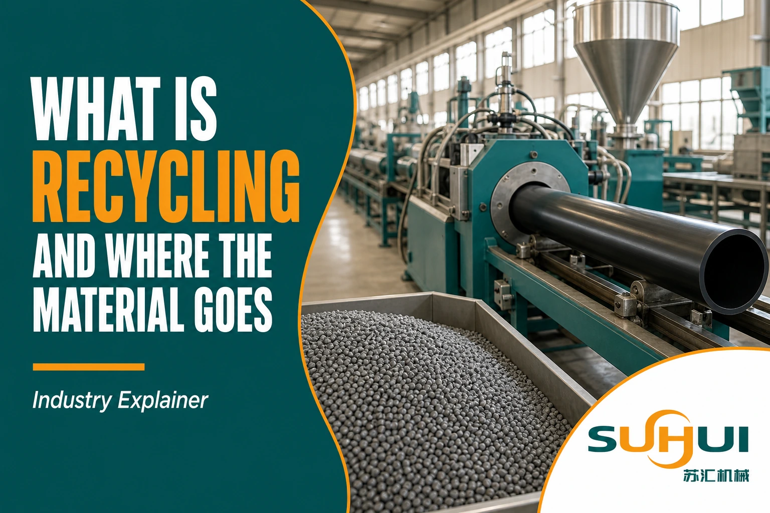 What is recycling blog cover showing recovered plastic returning to a pipe and profile extrusion production line